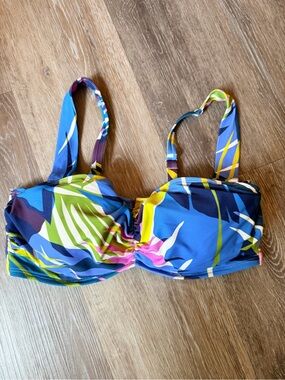 Shade & Shore Blue Tropical Print Girls Bikini Top with Multi-Color Leaves